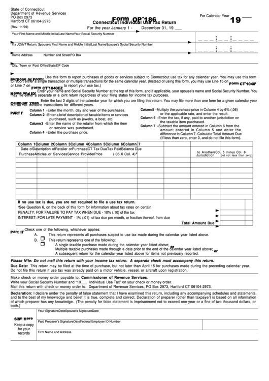 Form Op-186 - Connecticut Individual Use Tax Return Printable pdf