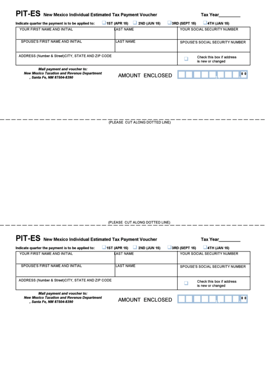 Form PitEs New Mexico Individual Estimated Tax Payment Voucher