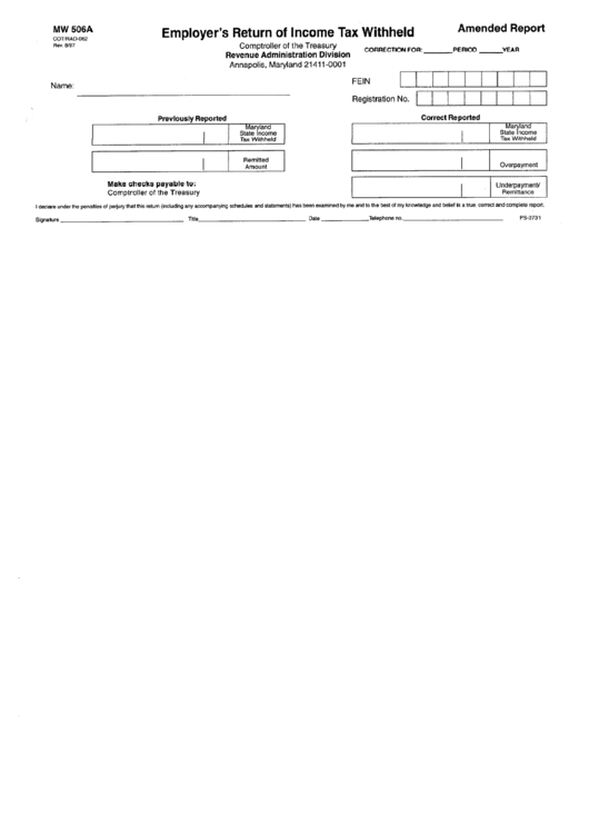 Form Mw 506a Employer'S Return Of Tax Withheld printable pdf
