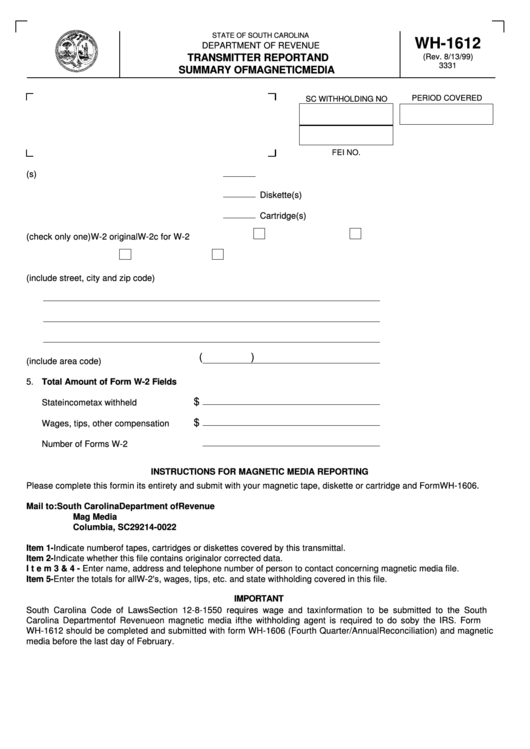 Form Wh-1612 - Transmitter Report And Summary Of Magnetic Media Printable pdf