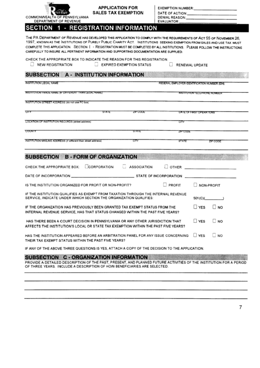 Fillable Application For Sales Tax Exemption Printable pdf