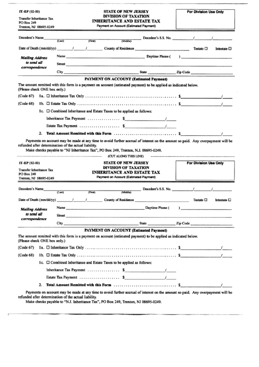 Form It-Ep - State Of New Jersey Division Of Taxation Inheritance And Estate Tax Printable pdf