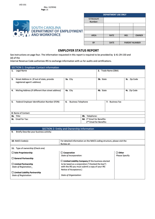 Form Uce-151 - Employer Status Report