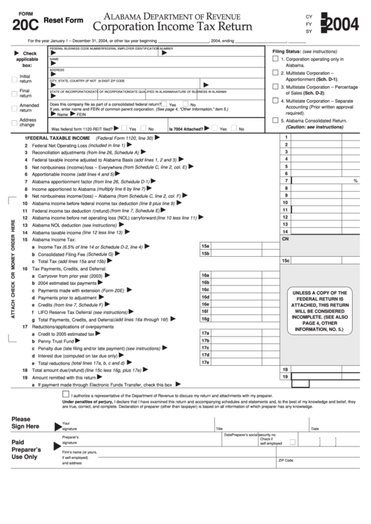 Fillable Form 20c - Corporation Income Tax Return - 2004 Printable pdf