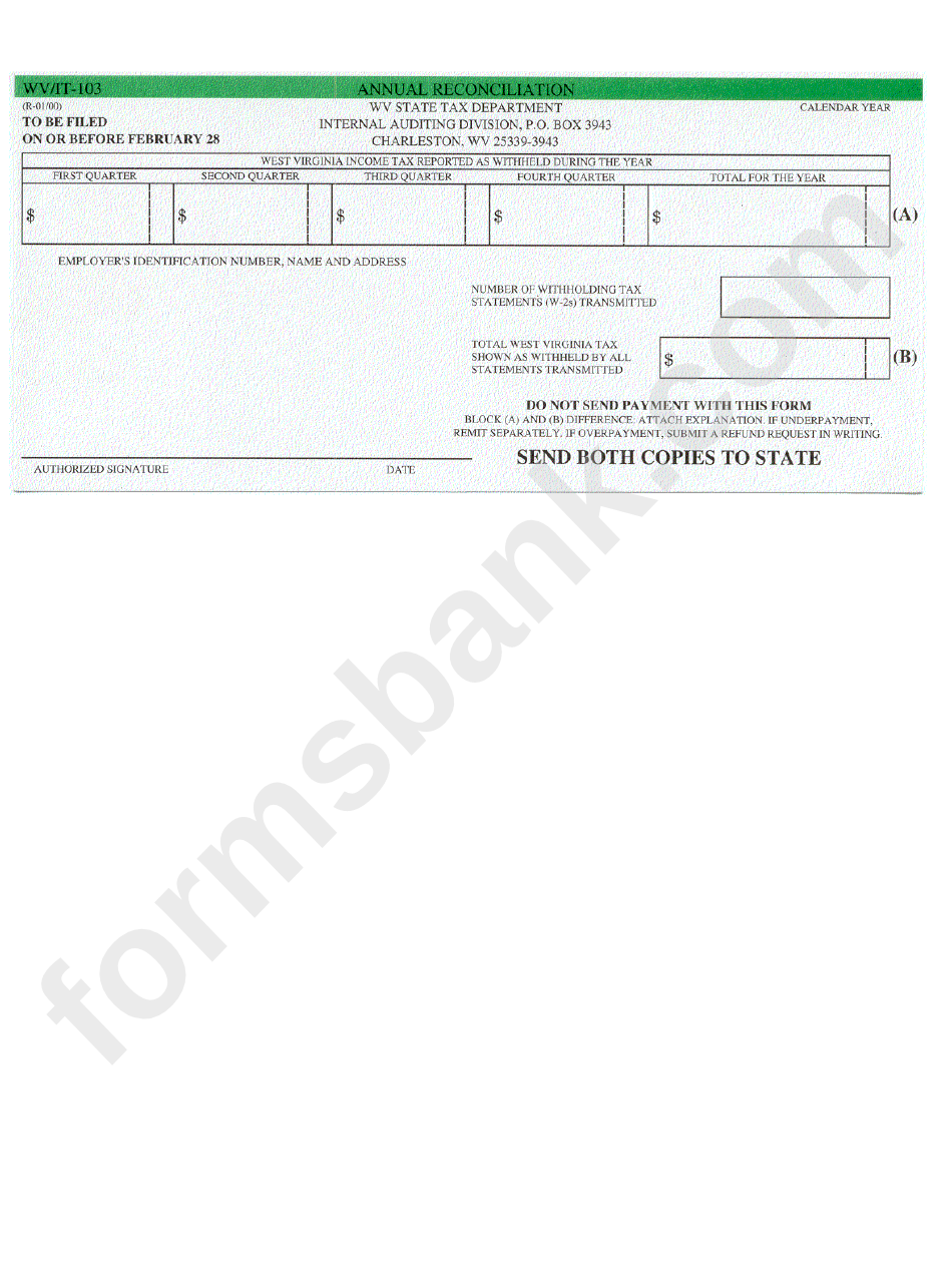 Form Wv/it-103 - Annual Reconciliation - West Virginia State Tax Department