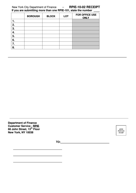 Form Rpie-10-02 - Receipt - New York City Department Of Finance Printable pdf