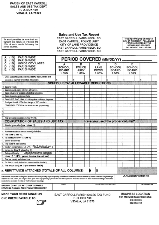 Sales And Use Tax Report Form Printable pdf