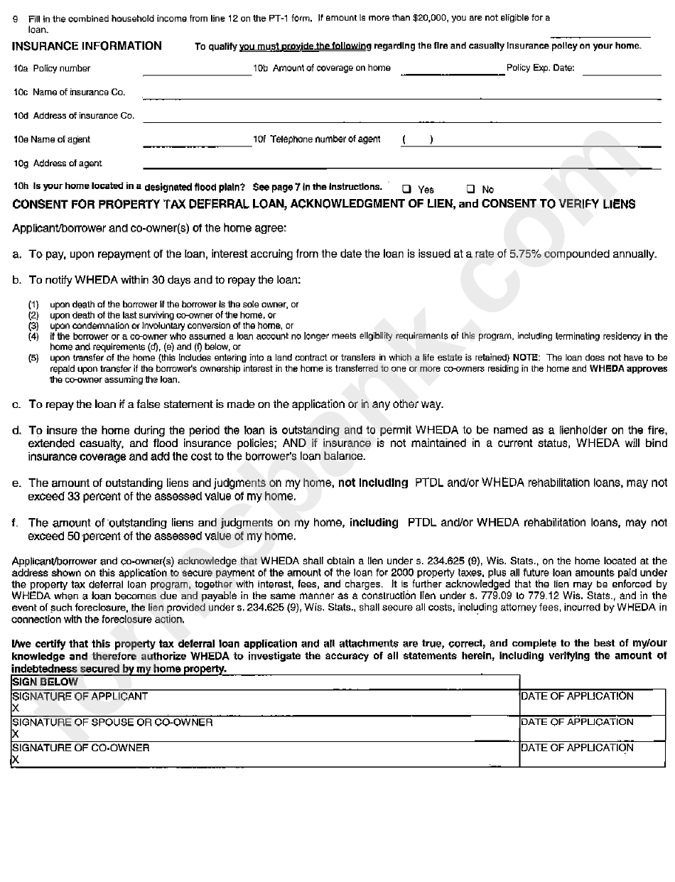 Form Pt - Property Tax Deferral Loan Application - 2002