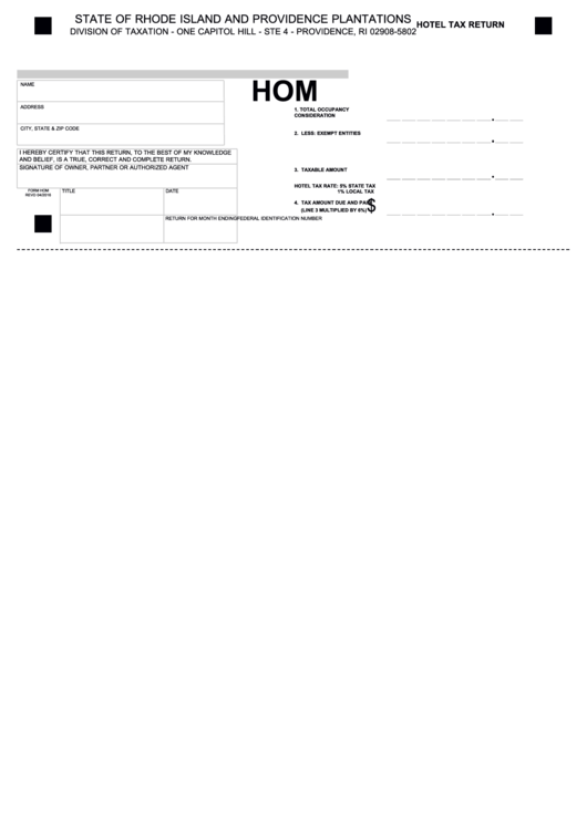 Fillable Form Hom - Hotel Tax Return - State Of Rhode Island Division Of Taxation Printable pdf