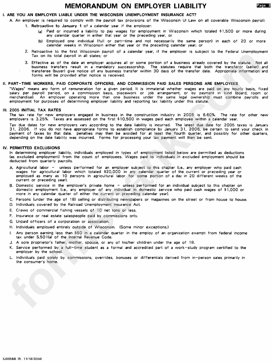 Memorandum On Employer Liability