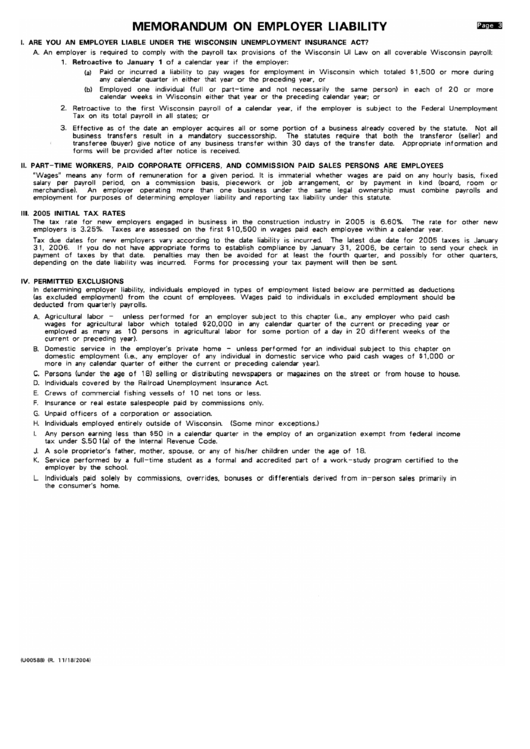 Memorandum On Employer Liability Printable pdf