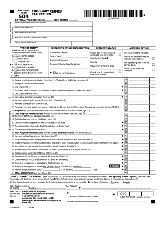 Fillable Form 504 - Fiduciary Income Tax Return/schedule K-1 - Fiduciary Modified Beneficiary