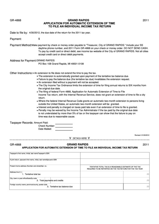 Form Gr-4868 - Application For Automatic Extension Of Time ...