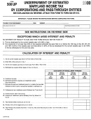 Form 500 Up - Underpayment Of Estimated Maryland Income Tax By Corporations And Pass-through Entities - 2000