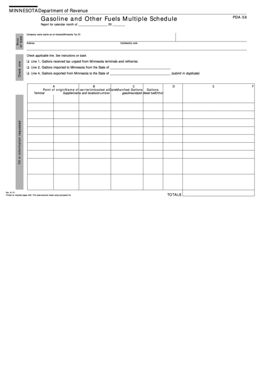Form Pda-56 - Gasoline And Other Fuels Multiple Schedule Printable pdf