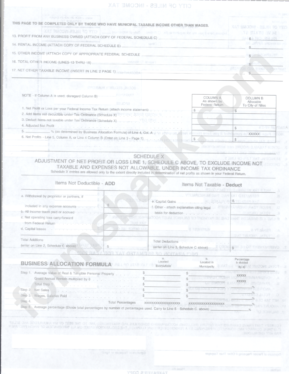 Form Ir - City Of Niles Income Tax
