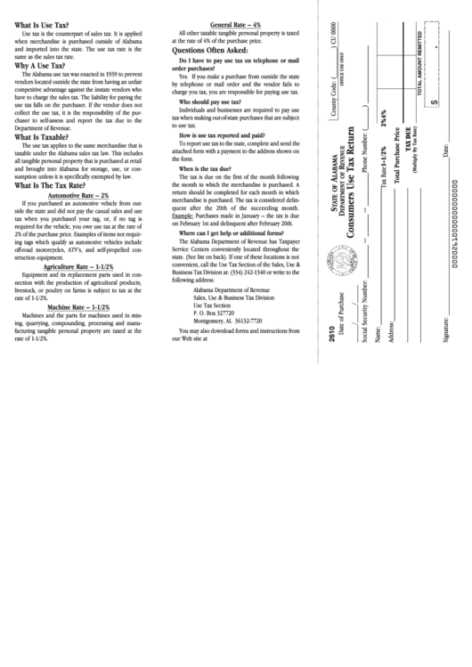 Form 2610 - Consumers Use Tax Return Printable pdf