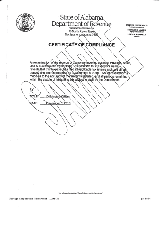 Certificate Of Compliance Sample