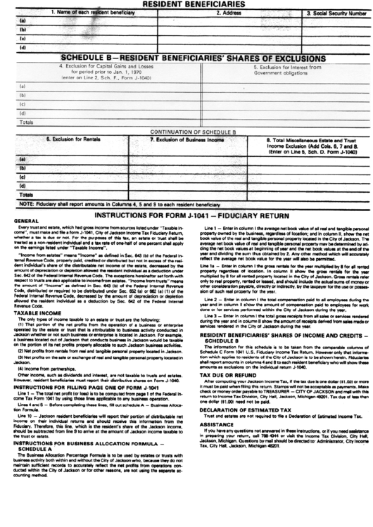 Form J-1041 - Resident Beneficiaries printable pdf download