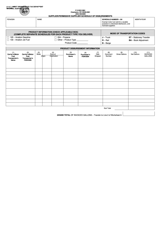 Form Wv/mft-504g - Supplier/permissive Supplier Schedule Of Disbursements - 2003 Printable pdf