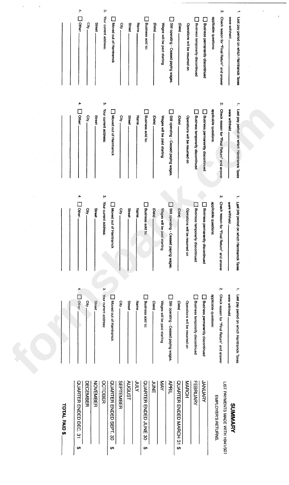 Form H941-501 - Hamtramck Income Tax Withheld - 2003