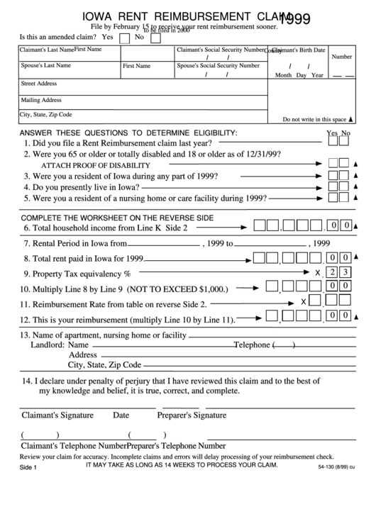 form-54-130-iowa-rent-reimbursement-claim-1999-printable-pdf-download