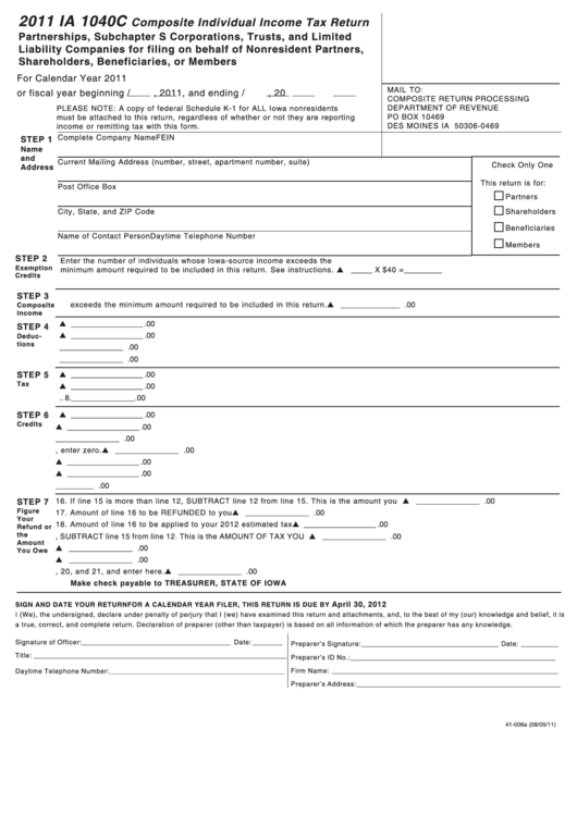 Form Ia 1040c - Composite Individual Income Tax Return - 2011 Printable pdf