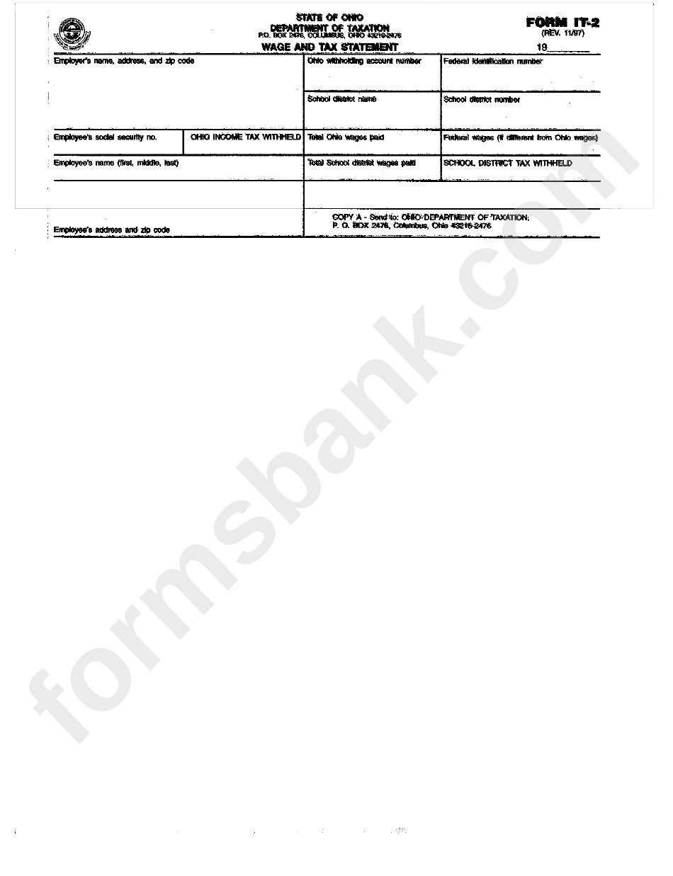 Form It-2 - Wage And Tax Statement - Ohio Department Of Taxation