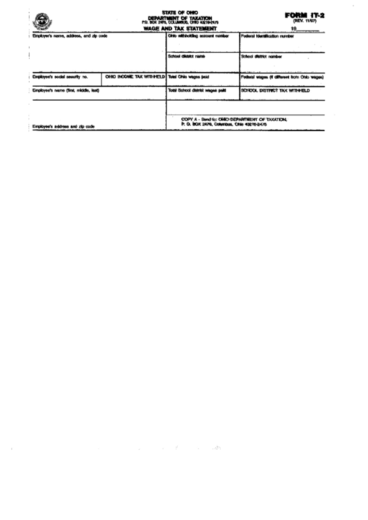 Form It-2 - Wage And Tax Statement - Ohio Department Of Taxation Printable pdf