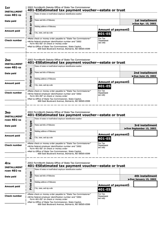 Form 401Es Estimated Tax Payment Voucher 2002 printable pdf download