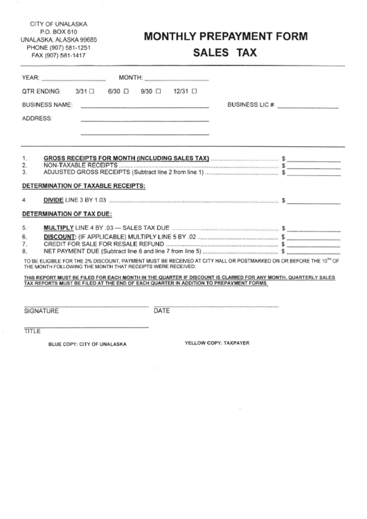 Monthly Prepayment Form Sales Tax printable pdf download