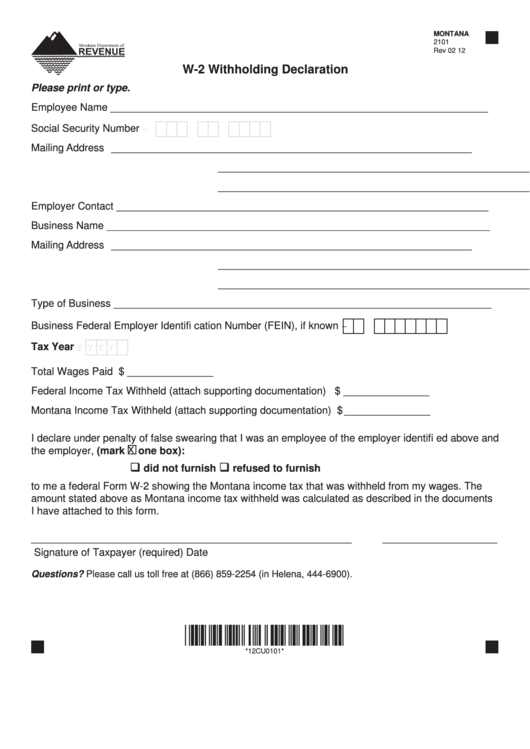 Form 2101 - W-2 Withholding Declaration Printable pdf