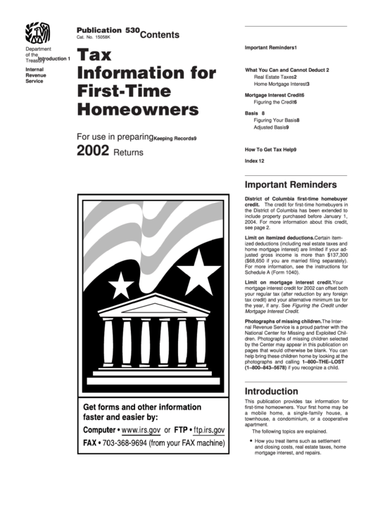 Publication 530 - Tax Information For First-Time Homeowners - 2002 Printable pdf