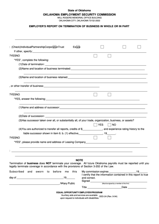 Form Oes-24 - Oklahoma Employment Security Commission Printable pdf