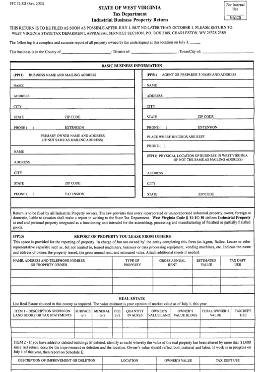 Form Stc 12:321 - Industrial Business Property Return Printable pdf