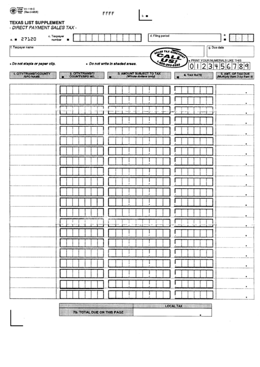 Form 01-116-C - Direct Payment Sales Tax - Texas List Supplement Printable pdf