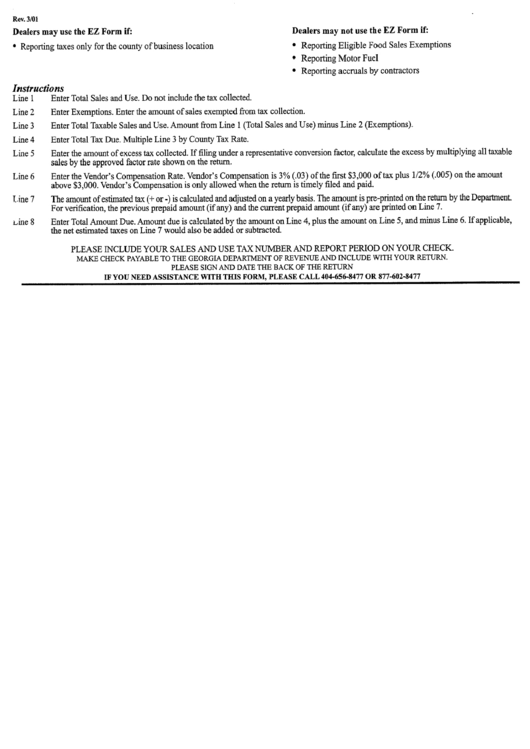 Instructions For Ez Form - Individual Income Tax Return - 2001 Printable pdf