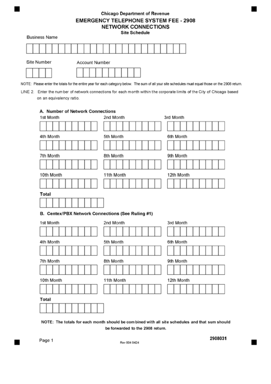 Form 2908 - Emergency Telephone System Fee - Network Connections Printable pdf