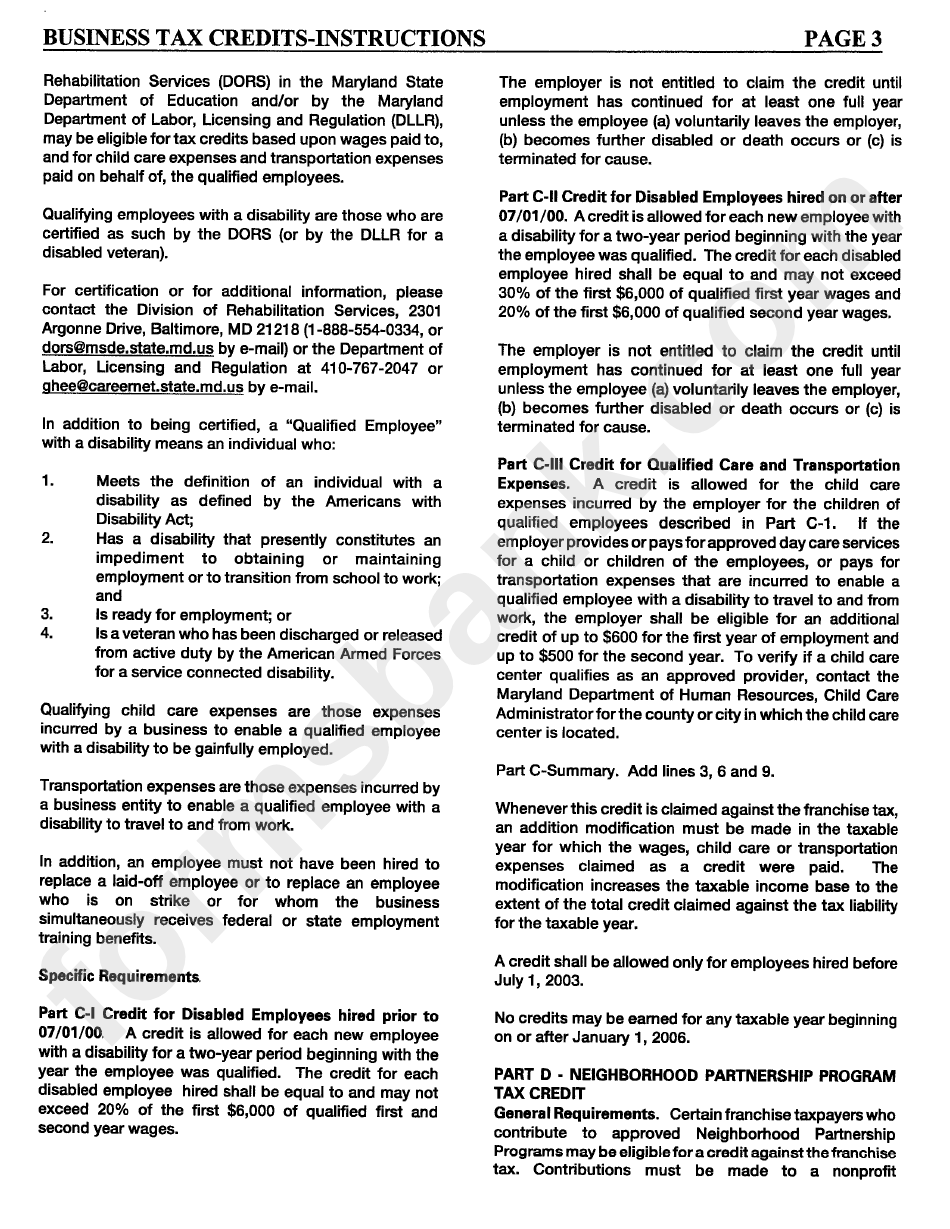 Instructions For Maryland Form At3-74 - 2001