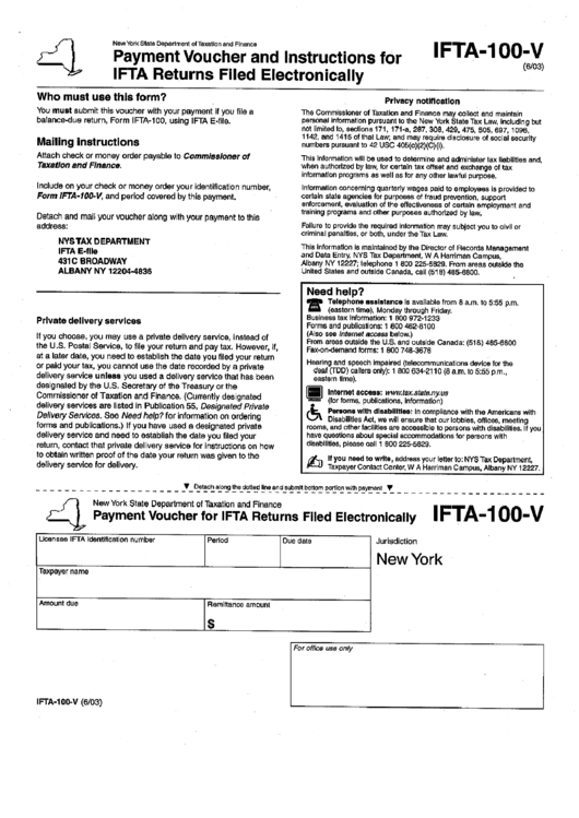 Form Ifta-100-V - Payment Voucher For Ifta Returns Filled Electronically - 2003 Printable pdf