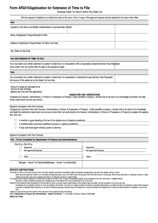 Form Ar321e - Application For Extension Of Time To File Printable pdf