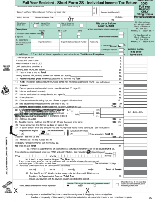 Montana State Tax Form Non Resident