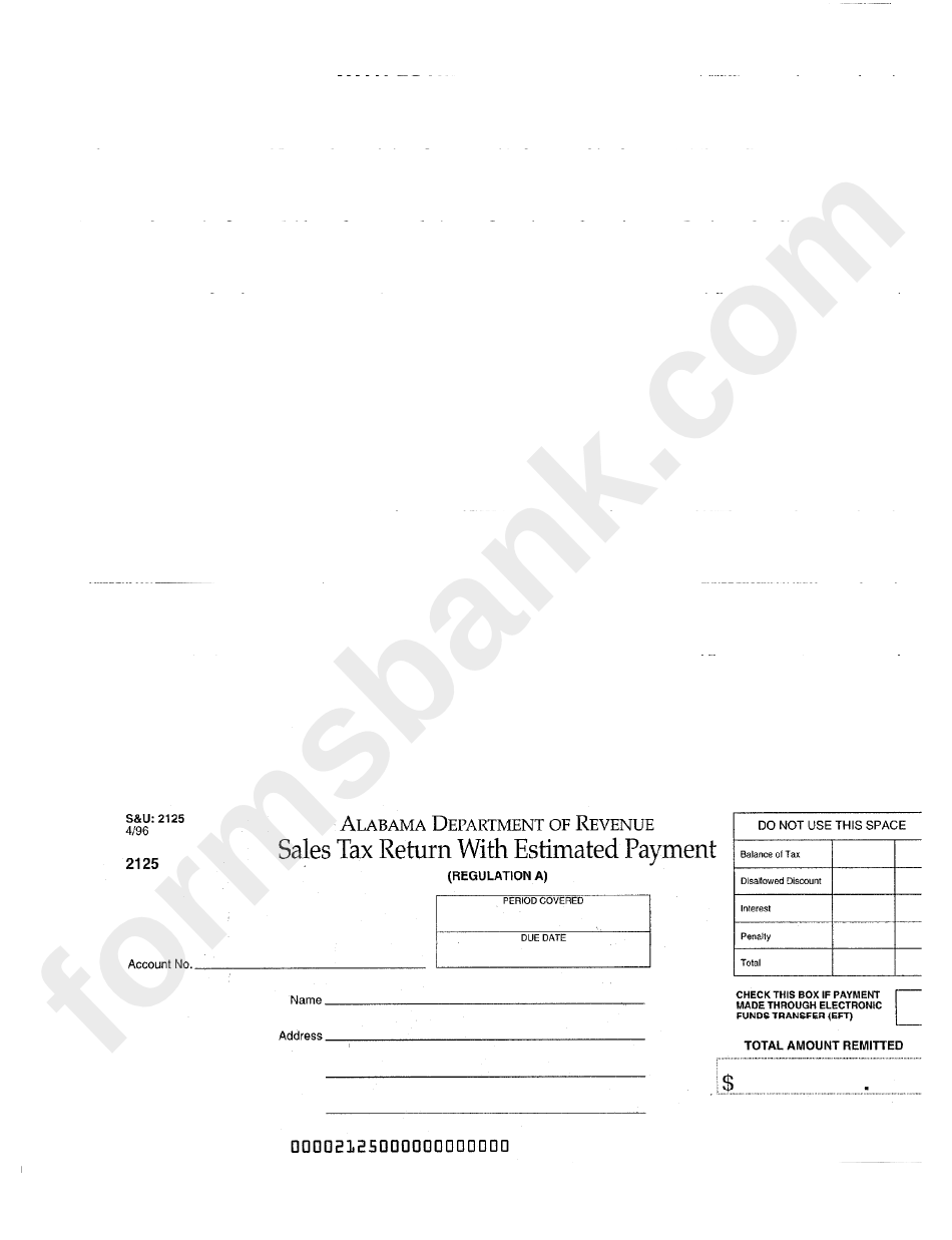 Form 2125 Sales Tax Return With Estimated Payment Alabama Department Of Revenue Printable 3345