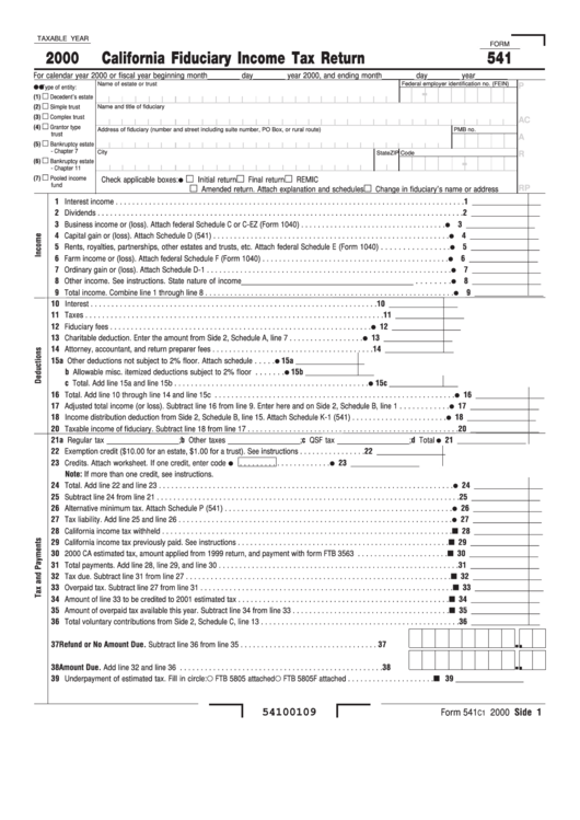 Form 541 - California Fiduciary Income Tax Return - 2000 Printable pdf