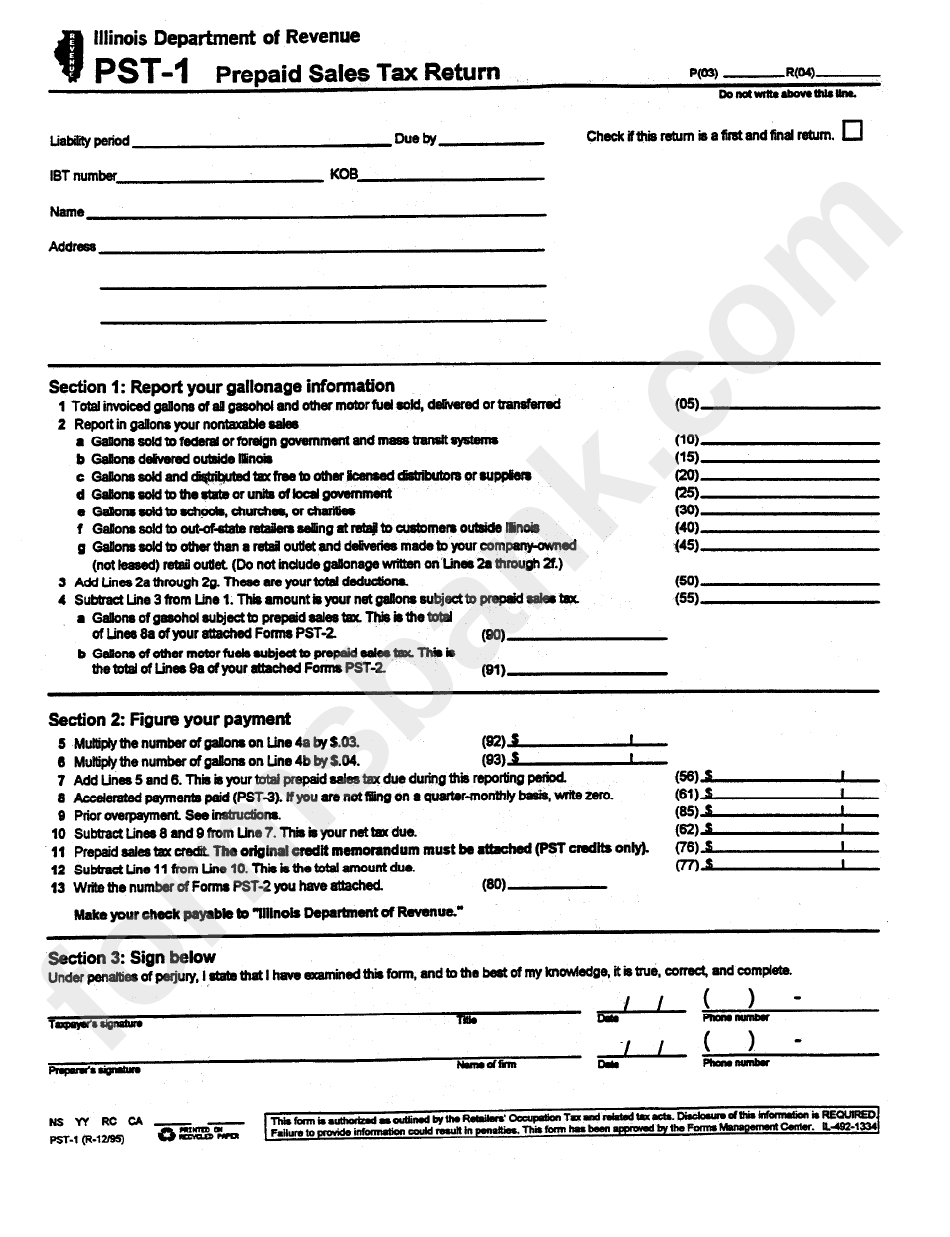 Form Pst1 Prepaid Sales Tax Return Illinois Department Of Revenue