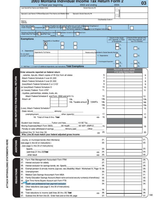 fillable-form-2-montana-individual-income-tax-return-2003-printable