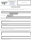 Fillable Foreign Profit Corporation Articles Of Domestication Form - Wyoming Secretary Of State - 2012 Printable pdf
