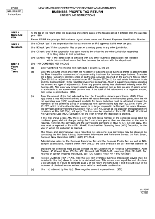 Form Nh-1120-We - Business Profits Tax Return Printable pdf