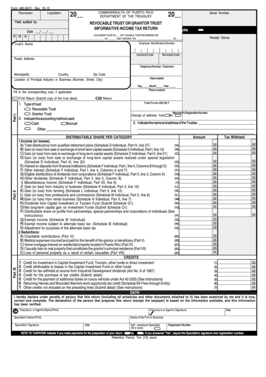 Form 480.80(F) - Revocable Trust Or Grantor Trust Informative Income Tax Return Printable pdf
