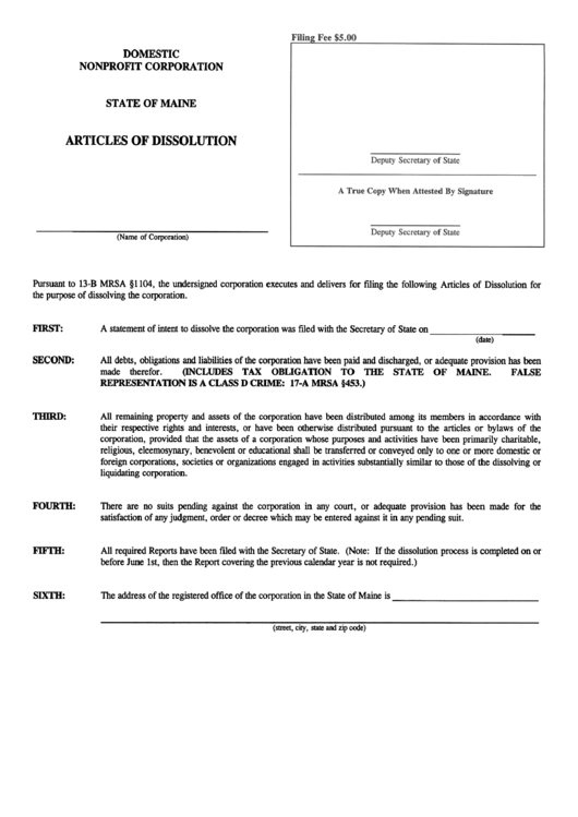 Form No. Mnpca-Iid - Articles Of Dissolution July 2000 Printable pdf